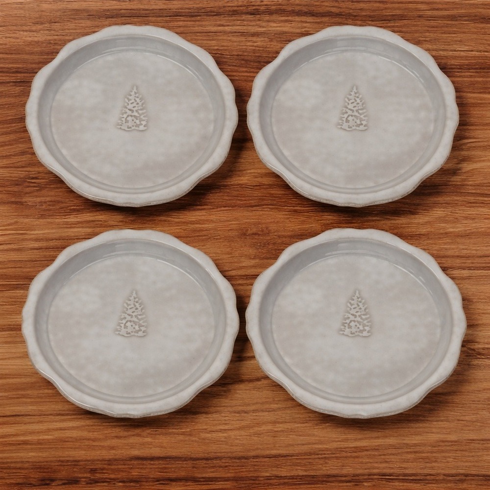 Hearth & Hand Magnolia Appetizer Plates Gray Scalloped Stoneware Set‎ of 4 NEW